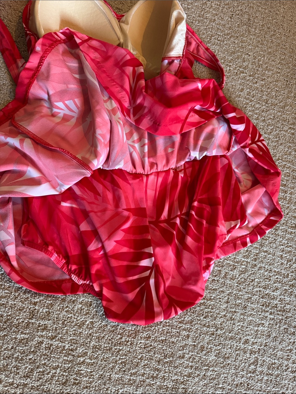 Maxine of Hollywood Pink Tropical Leaf One-Piece Swimsuit - Picture 4 of 5